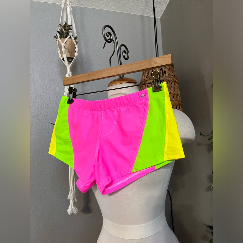 Rufskin Gabrio Neon Colorblock Swim Shorts Pink Yellow Green Stretch Trunks - Picture 5 of 11